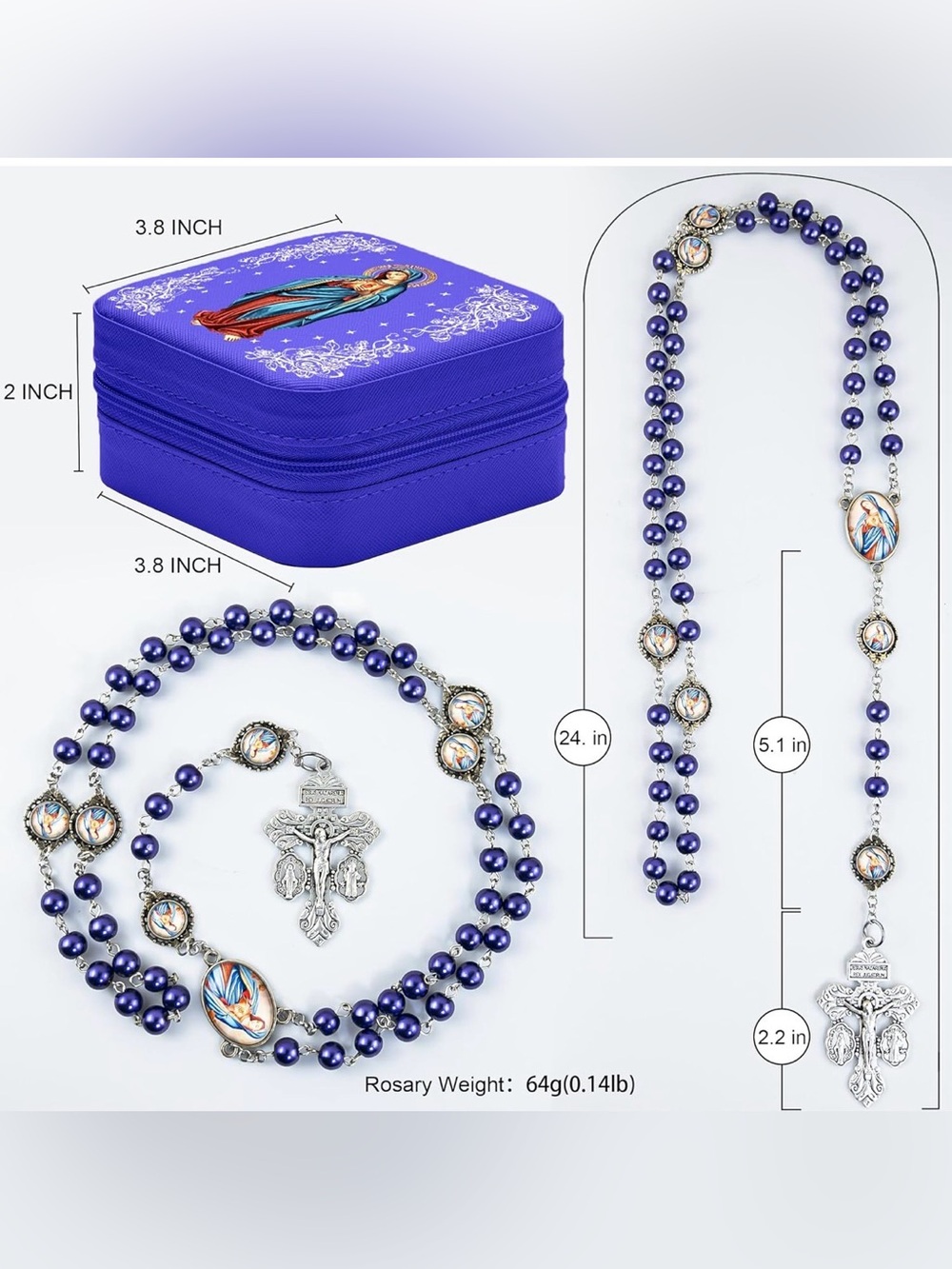 Virgin Mary Rosary Necklace w/ Travel Case. NWT 1 of each color available - Picture 8 of 10